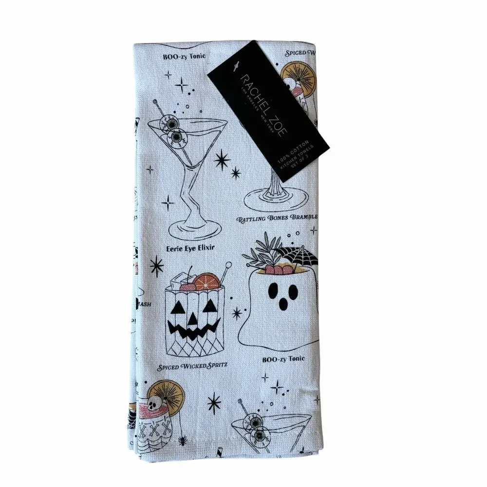Rachel Zoe Cotton Kitchen Towels Set Of 2 Halloween Boozy Cocktails Summerween
